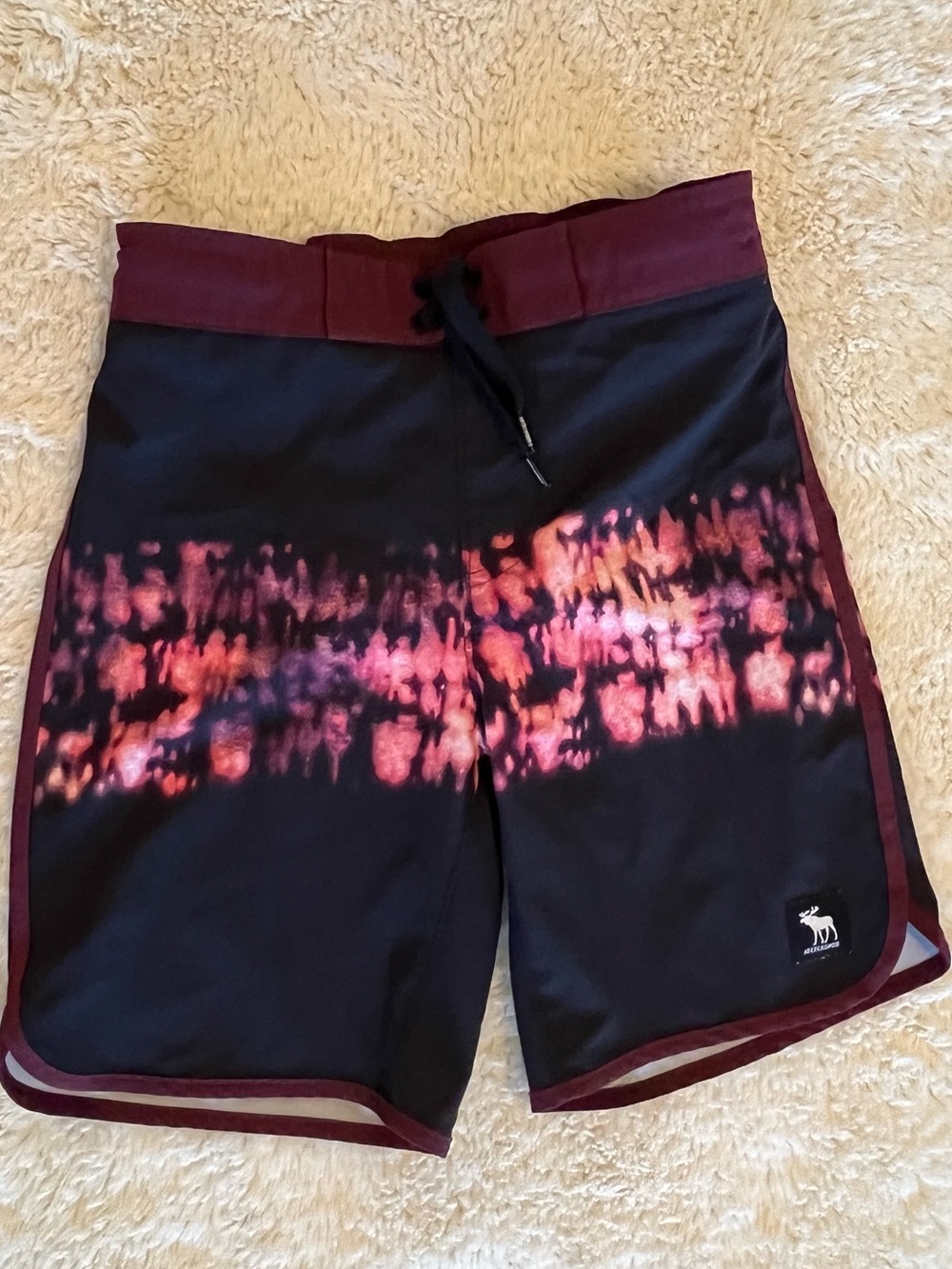 Abercrombie Kids Black Swim Trunks with Maroon Waistband and Pink Accent Sz 9/10
